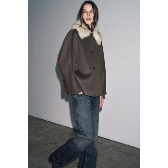 ZARA WOOL JACKET WITH FAUX FUR COLLAR ZW COLLECTION - Picture 6 of 9